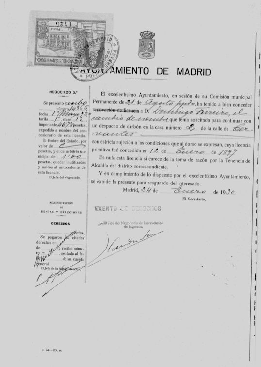Domingo Ferreiro solicita poner su nombre ne la carbonería de María Antón, 1930
